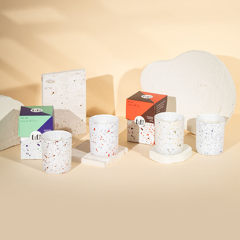 Calix rotundus classicus cereum odoratum cum consilio marmoreo imprimendi-Eco soy cereo cereo